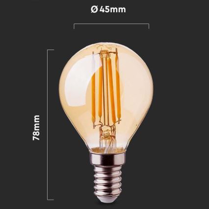 LED Žárovka FILAMENT AMBER P45 E14/4W/230V 2200K