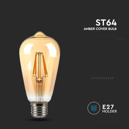 LED Žárovka FILAMENT AMBER ST64 E27/8W/230V 2200K