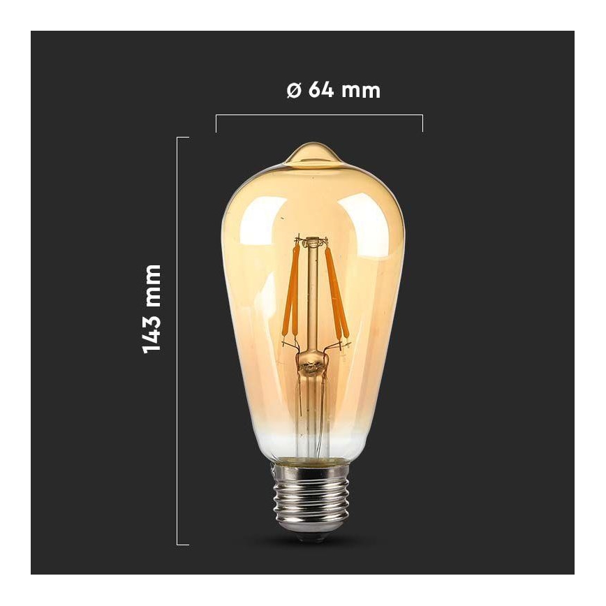 LED Žárovka FILAMENT AMBER ST64 E27/8W/230V 2200K