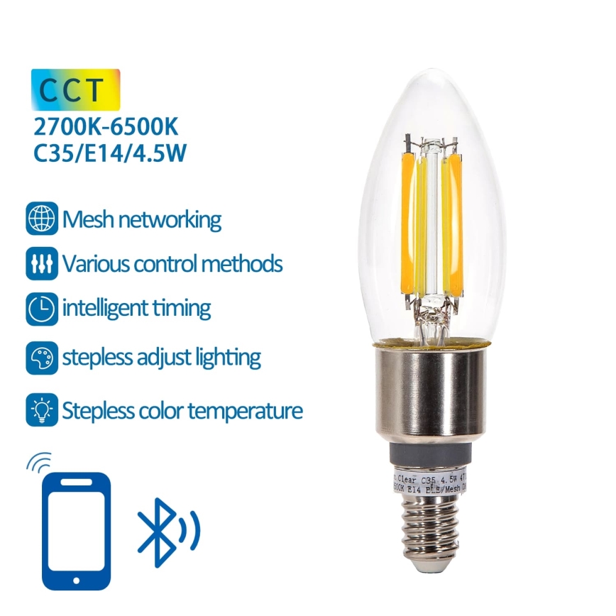 LED Stmívatelná žárovka FILAMENT MESH Smart C35 E14/4,5W/230V 2700-6500K - Aigostar