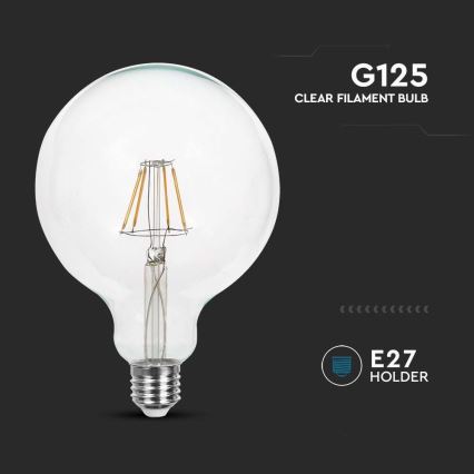 LED Žárovka FILAMENT G125 E27/10W/230V 6400K