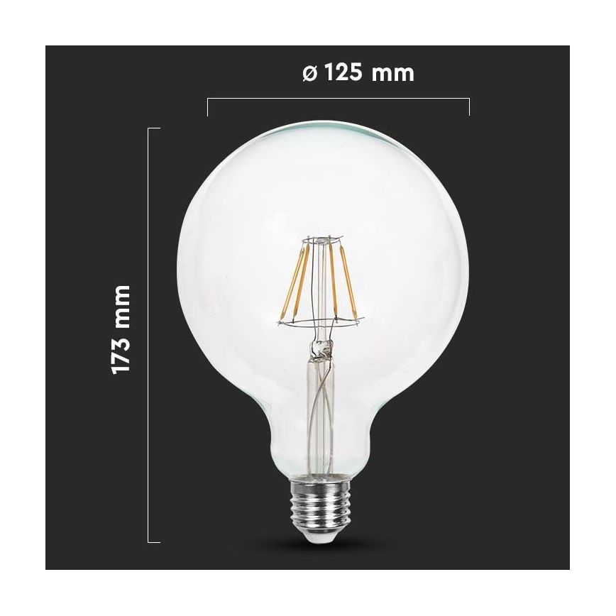 LED Žárovka FILAMENT G125 E27/10W/230V 6400K