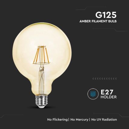 LED Žárovka FILAMENT G125 E27/12W/230V 2200K