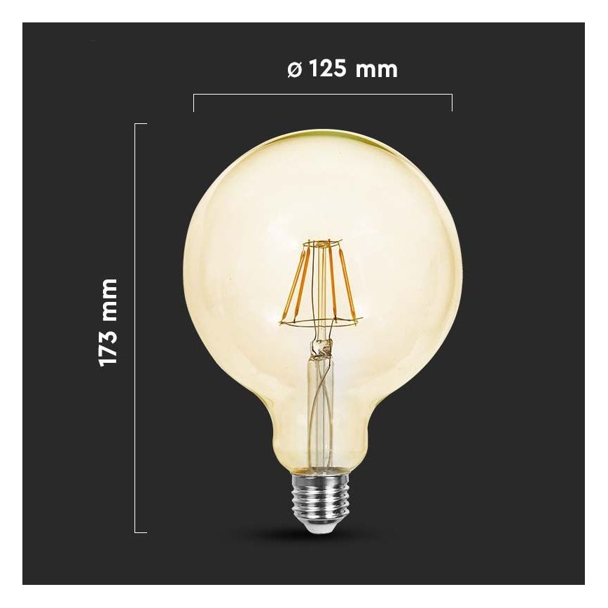 LED Žárovka FILAMENT G125 E27/12W/230V 2200K