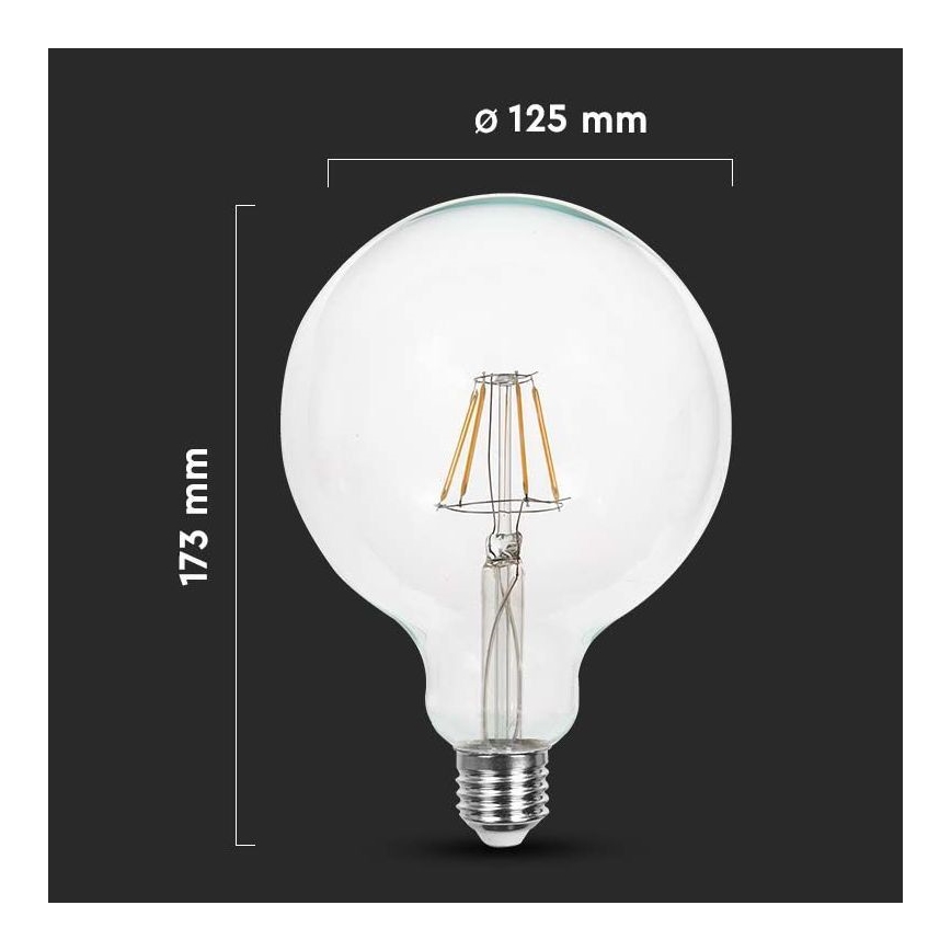 LED Žárovka FILAMENT G125 E27/12W/230V 6500K