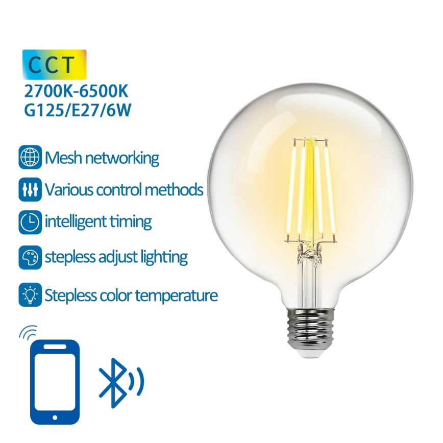 LED Stmívatelná žárovka FILAMENT MESH Smart G125 E27/6W/230V 2700-6500K - Aigostar