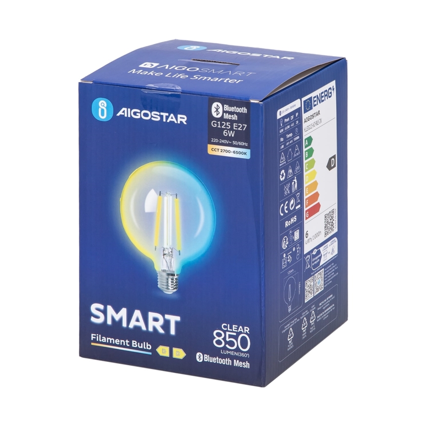 LED Stmívatelná žárovka FILAMENT MESH Smart G125 E27/6W/230V 2700-6500K - Aigostar