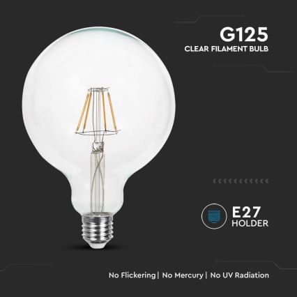 LED Žárovka FILAMENT G125 E27/6W/230V 3000K