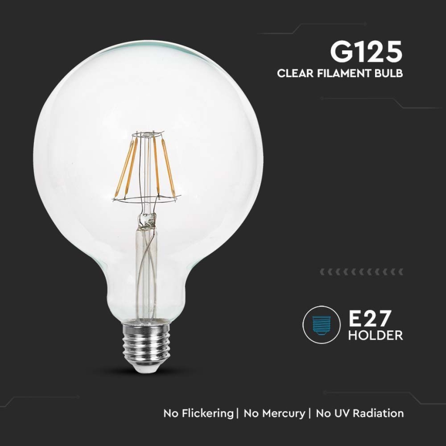 LED Žárovka FILAMENT G125 E27/6W/230V 3000K