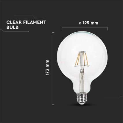LED Žárovka FILAMENT G125 E27/6W/230V 3000K