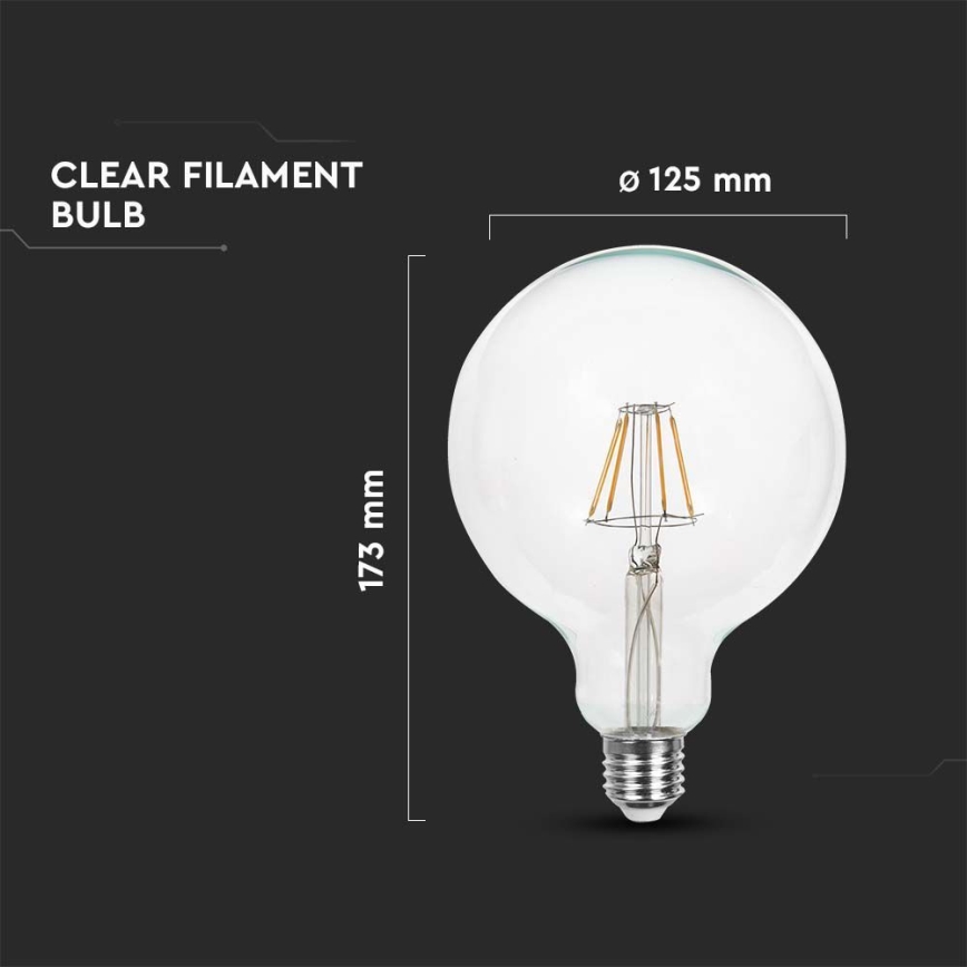 LED Žárovka FILAMENT G125 E27/6W/230V 3000K