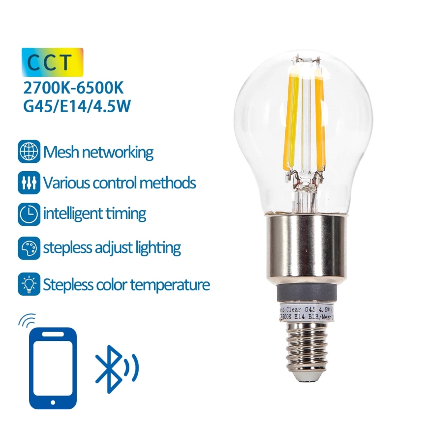 LED Stmívatelná žárovka FILAMENT MESH Smart G45 E14/4,5W/230V 2700-6500K - Aigostar