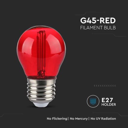 LED Žárovka FILAMENT G45 E27/2W/230V červená