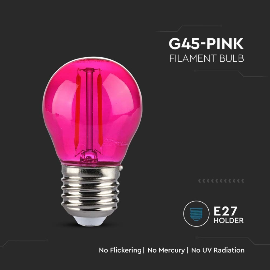 LED Žárovka FILAMENT G45 E27/2W/230V růžová