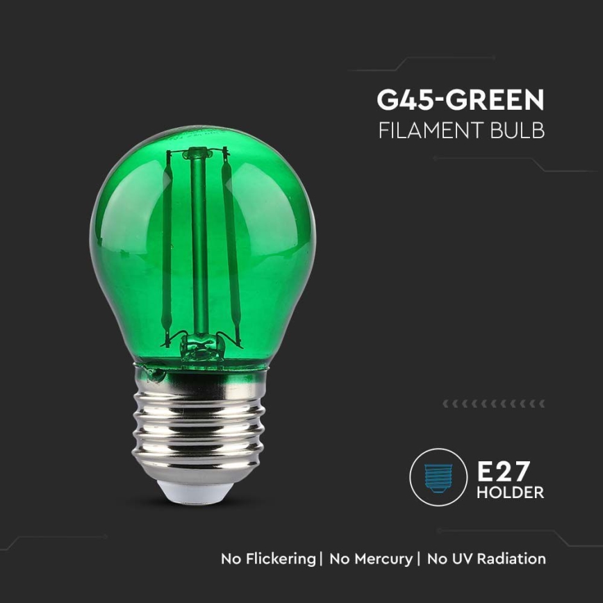 LED Žárovka FILAMENT G45 E27/2W/230V zelená