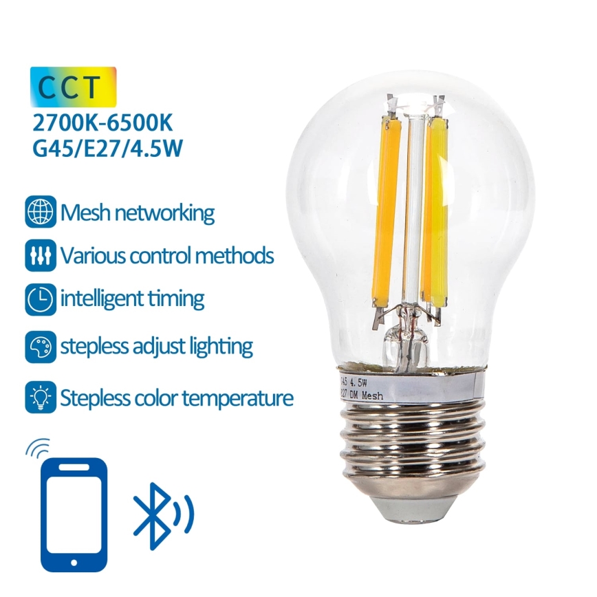 LED Stmívatelná žárovka FILAMENT MESH Smart G45 E27/4,5W/230V 2700-6500K - Aigostar