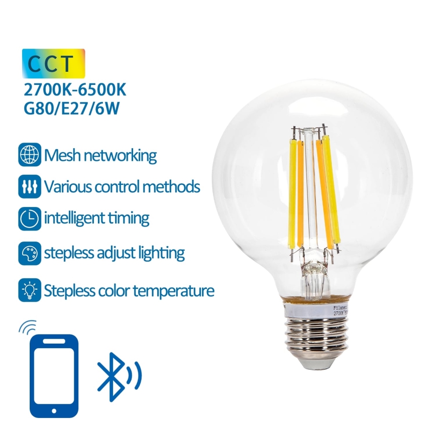 LED Stmívatelná žárovka FILAMENT MESH Smart G80 E27/6W/230V 2700-6500K - Aigostar