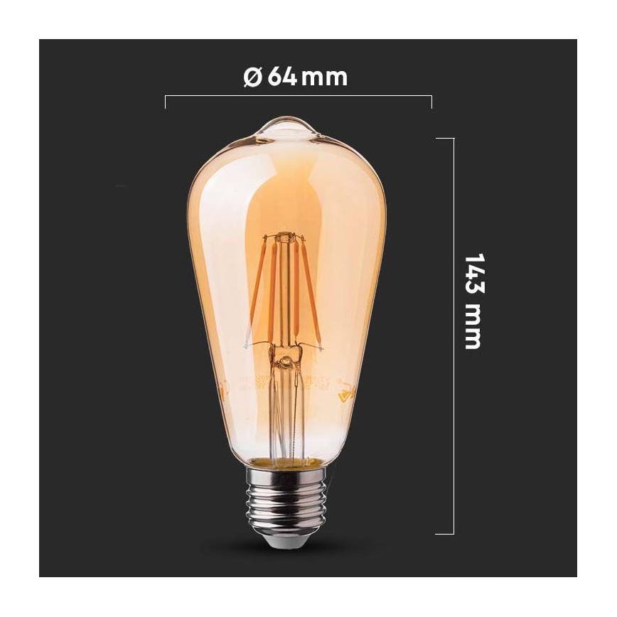 LED Žárovka FILAMENT ST64 E27/6W/230V 2200K