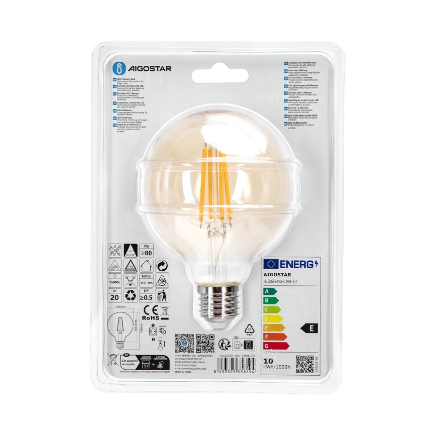LED Žárovka G95 E27/10W/230V 2200K - Aigostar