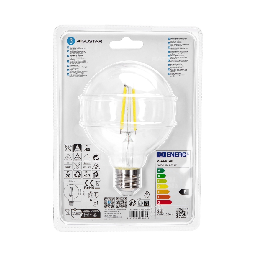 LED Žárovka G95 E27/12W/230V 6500K - Aigostar