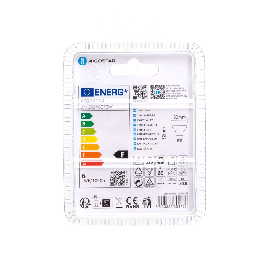 LED Žárovka GU10/6W/230V 6500K - Aigostar