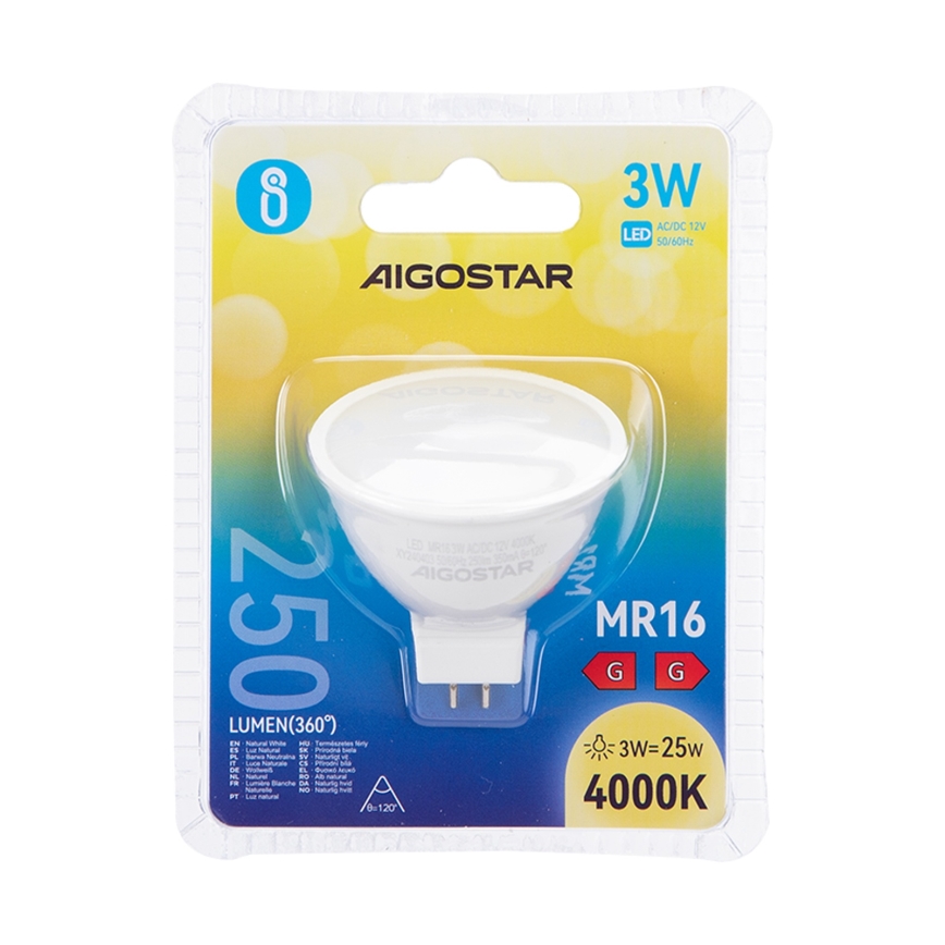 LED Žárovka MR16 GU5,3/3W/12V 4000K - Aigostar