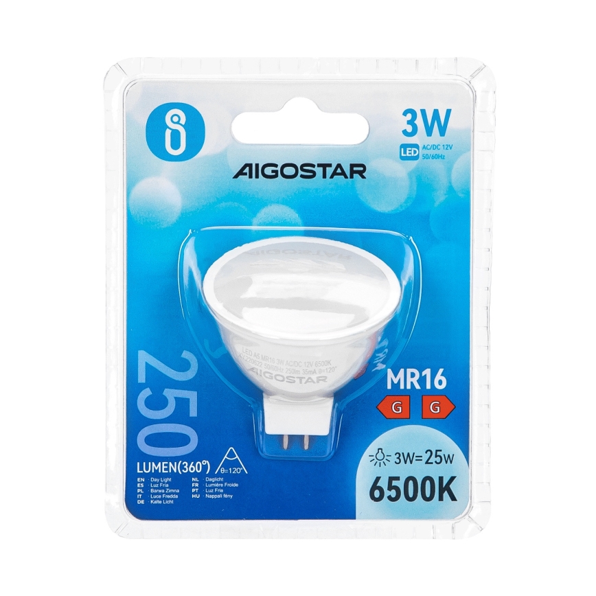 LED Žárovka MR16 GU5,3/3W/12V 6500K - Aigostar