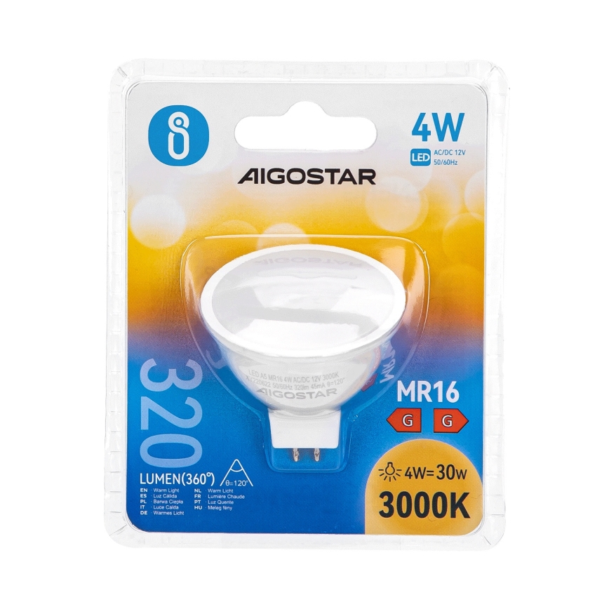 LED Žárovka MR16 GU5,3/4W/12V 3000K - Aigostar