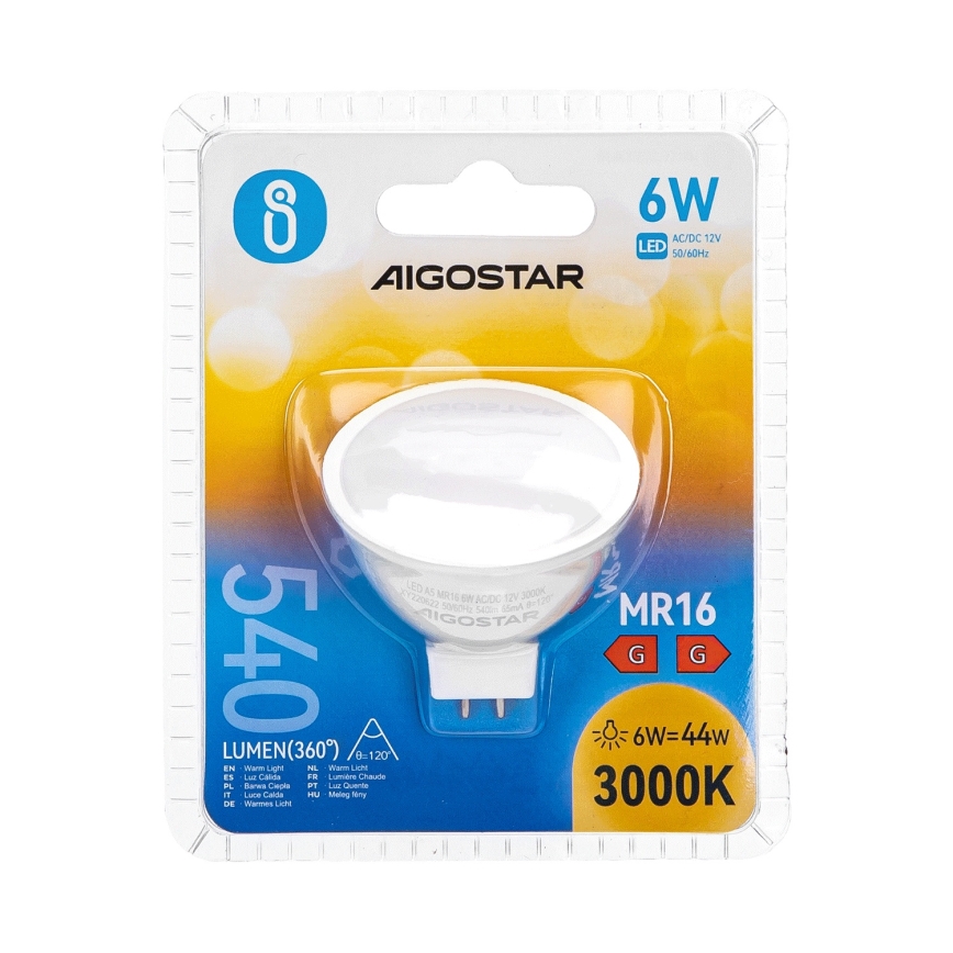 LED Žárovka MR16 GU5,3/6W/12V 3000K - Aigostar