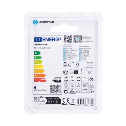 LED Žárovka MR16 GU5,3/6W/12V 4000K - Aigostar