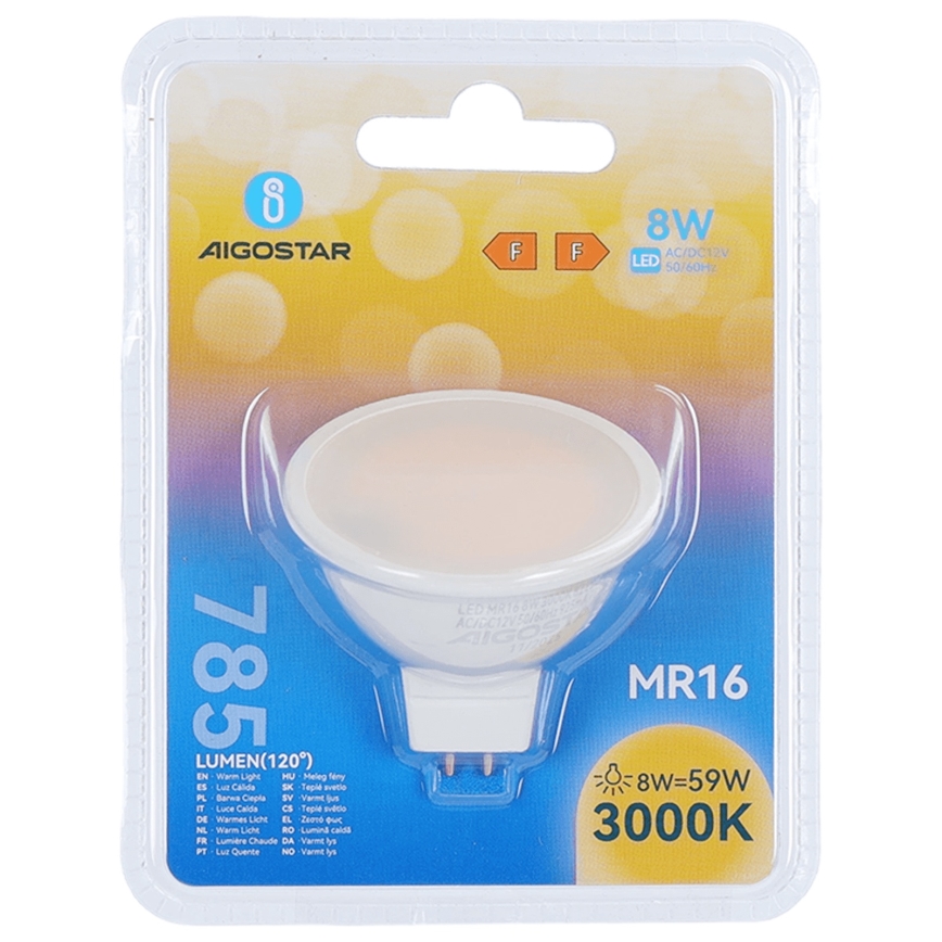 LED Žárovka MR16 GU5,3/8W/12V 3000K - Aigostar