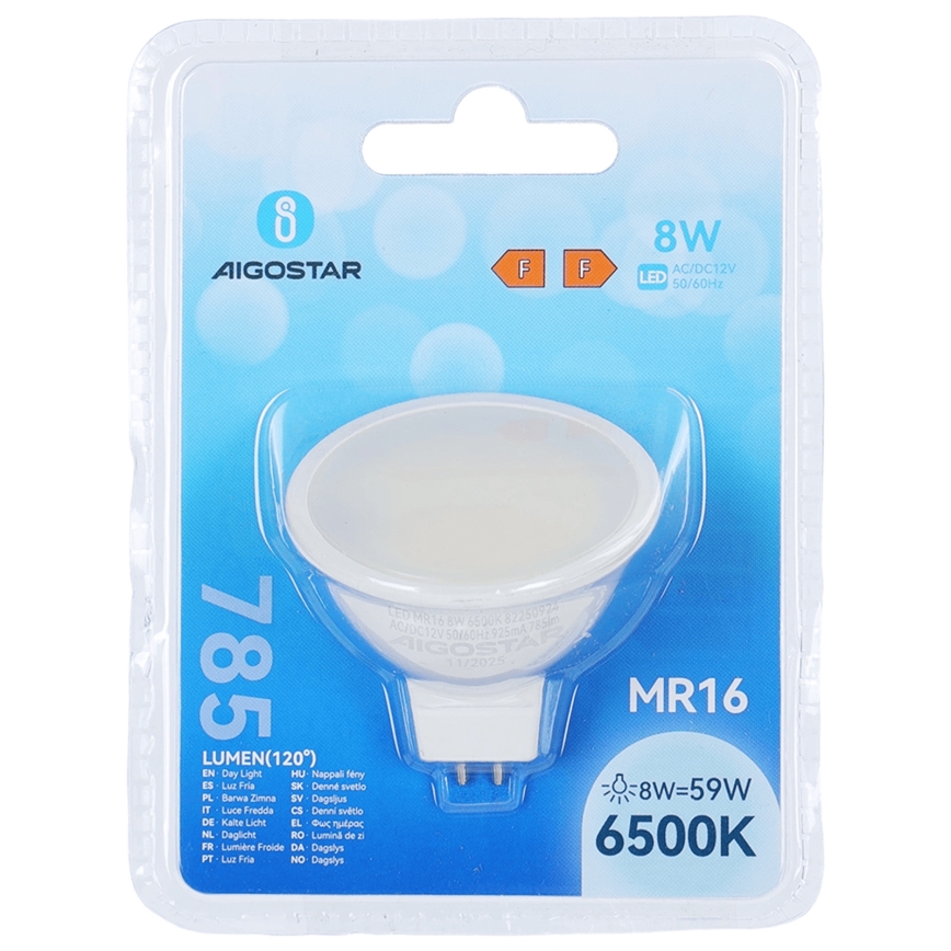 LED Žárovka MR16 GU5,3/8W/12V 6500K - Aigostar