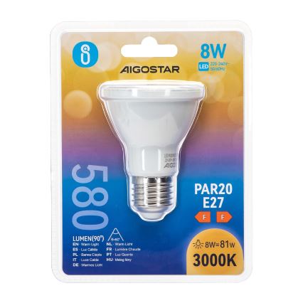 LED Žárovka PAR20 E27/8W/230V 3000K - Aigostar