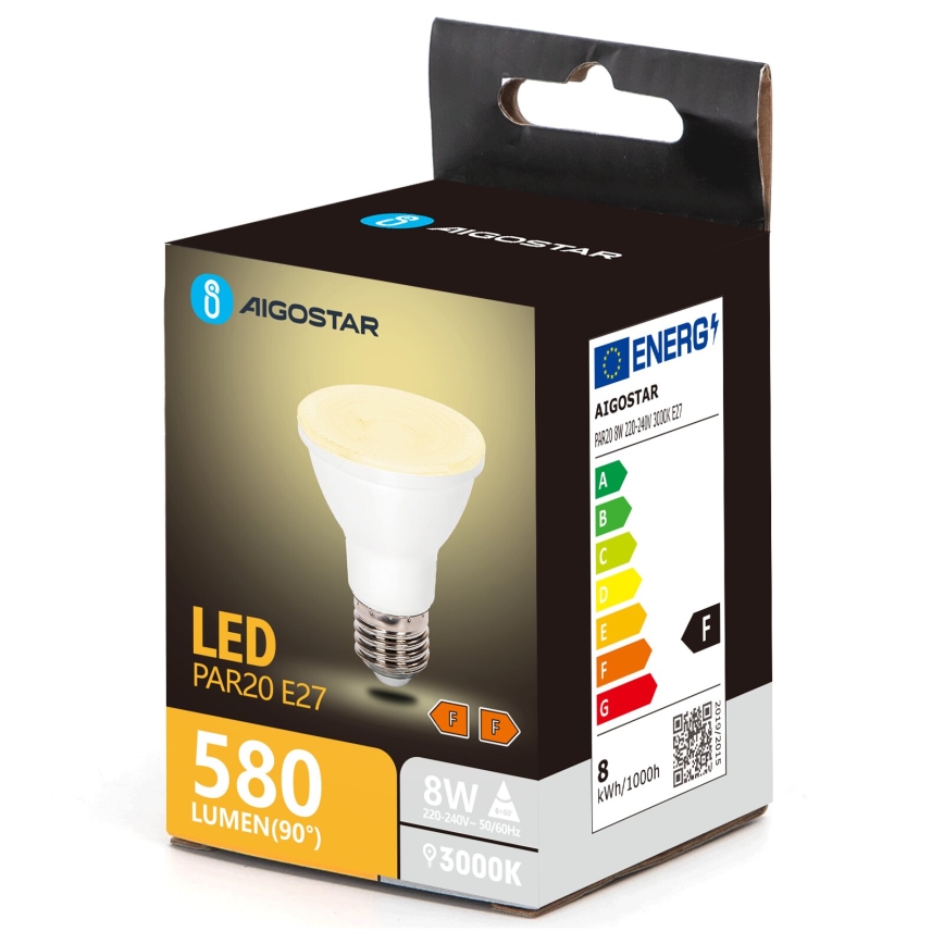 LED Žárovka PAR20 E27/8W/230V 3000K - Aigostar