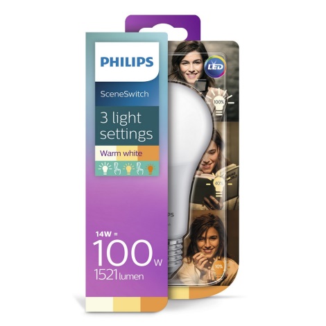 LED Žárovka Philips SCENE SWITCH A67 E27/14W/230V 2200K-2700K