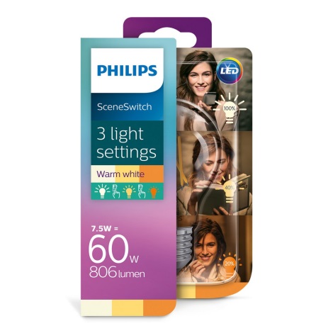 LED Žárovka Philips SCENE SWITCH VINTAGE A60 E27/7,5W/230V 2200K-2700K