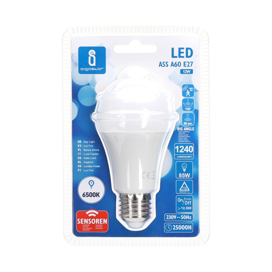 LED Žárovka se senzorem pohybu a soumraku A60 E27/12W/230V 6500K - Aigostar
