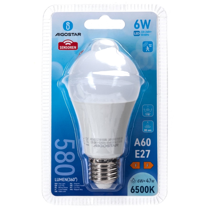 LED Žárovka se senzorem pohybu a soumraku A60 E27/6W/230V 6500K - Aigostar