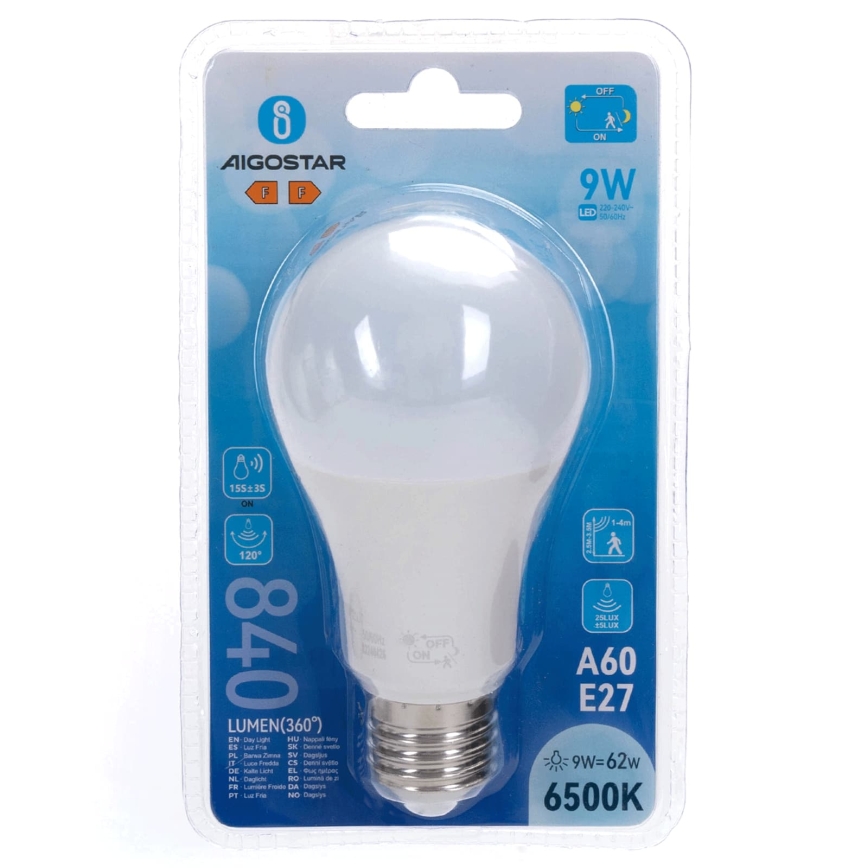 LED Žárovka se senzorem pohybu a soumraku A60 E27/9W/230V 6500K - Aigostar