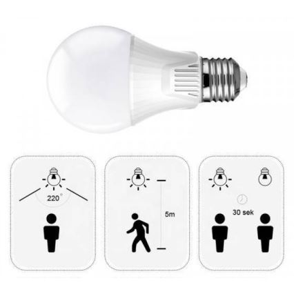 LED Žárovka se senzorem pohybu E27/9W/230V 6500K