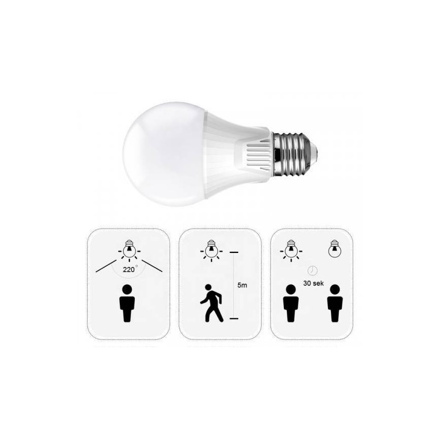 LED Žárovka se senzorem pohybu E27/9W/230V 6500K