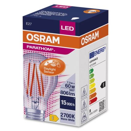 LED Žárovka se senzorem soumraku CLASSIC FILAMENT A60 E27/7,3W/230V 2700K - Osram