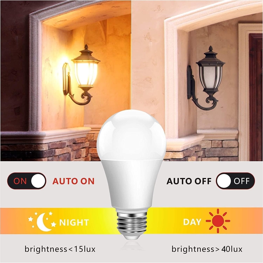 LED Žárovka se senzorem soumraku ECOLINE A60 E27/12W/230V 3000K -  Brilagi