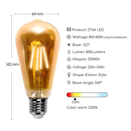 LED Žárovka ST64 E27/8W/230V 2200K - Aigostar