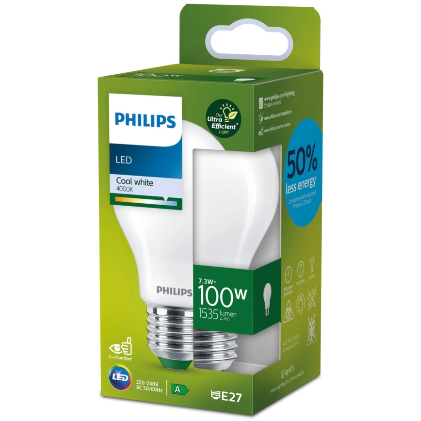 LED Žárovka ULTRAEFFICIENT Philips A60 E27/7,3W/230V 4000K