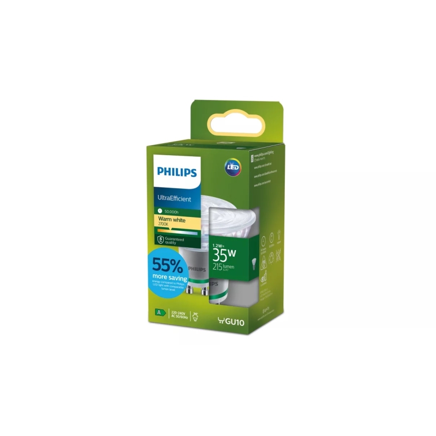 LED Žárovka ULTRAEFFICIENT Philips PAR16 GU10/1,2W/230V 2700K