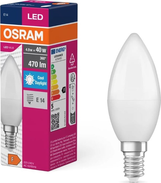 LED Žárovka VALUE B40 E14/4,9W/230V 6500K - Osram
