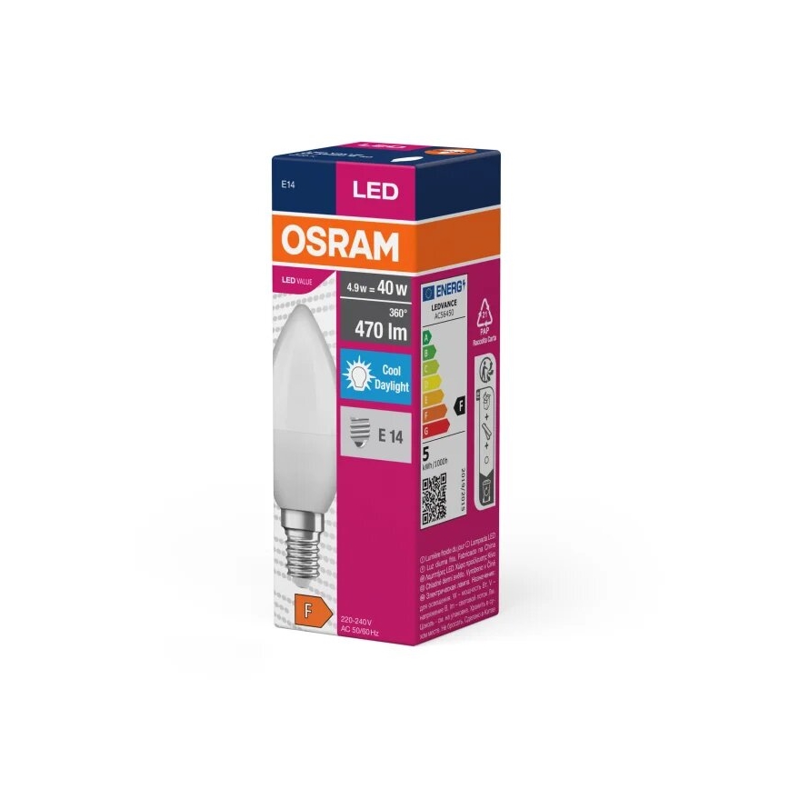 LED Žárovka VALUE B40 E14/4,9W/230V 6500K - Osram