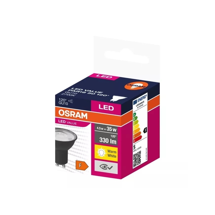 LED Žárovka VALUE PAR16 GU10/4,5W/230V 2700K 120° černá - Ledvance