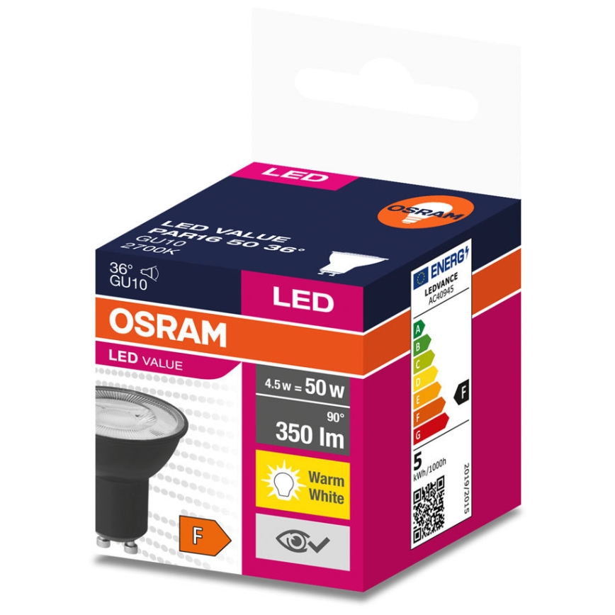 LED Žárovka VALUE PAR16 GU10/4,5W/230V 2700K 36° černá - Osram